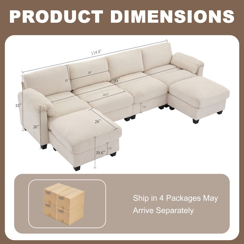 Modern Couduroy Modular Sectional Sofa Couch with Ottoman for Living Room