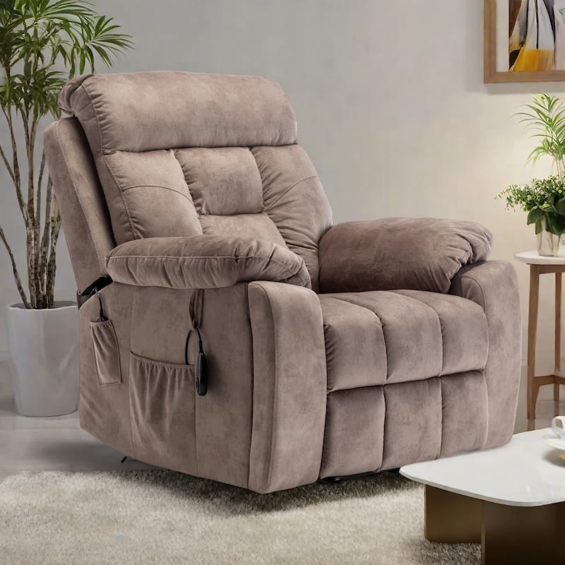 Velvet Wide Power Lift Recliner Chair with Heat, Massage, and Silent OKIN Motor - Brown 2