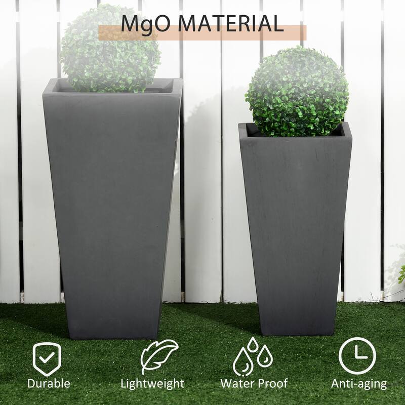 Outsunny 2-Pack Outdoor Planter Set, MgO Flower Pots with Drainage Holes, Durable & Stackable