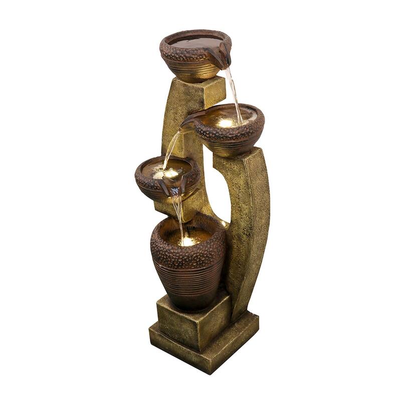 Outdoor Water Fountain with Light, 40'' Resin Water Feature
