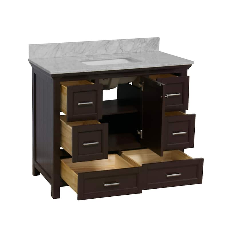 KitchenBathCollection Paige 42" Bathroom Vanity with Carrara Marble Top