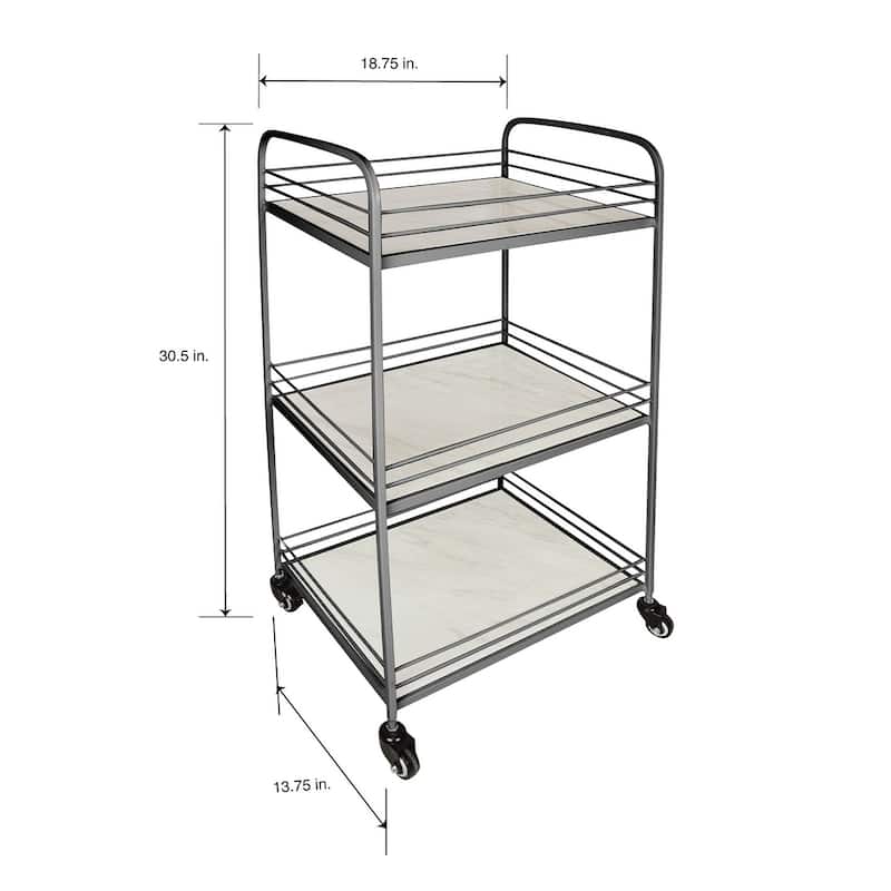 DesignStyles 3 Shelf Metal Cart with Tile Shelves and Wheels