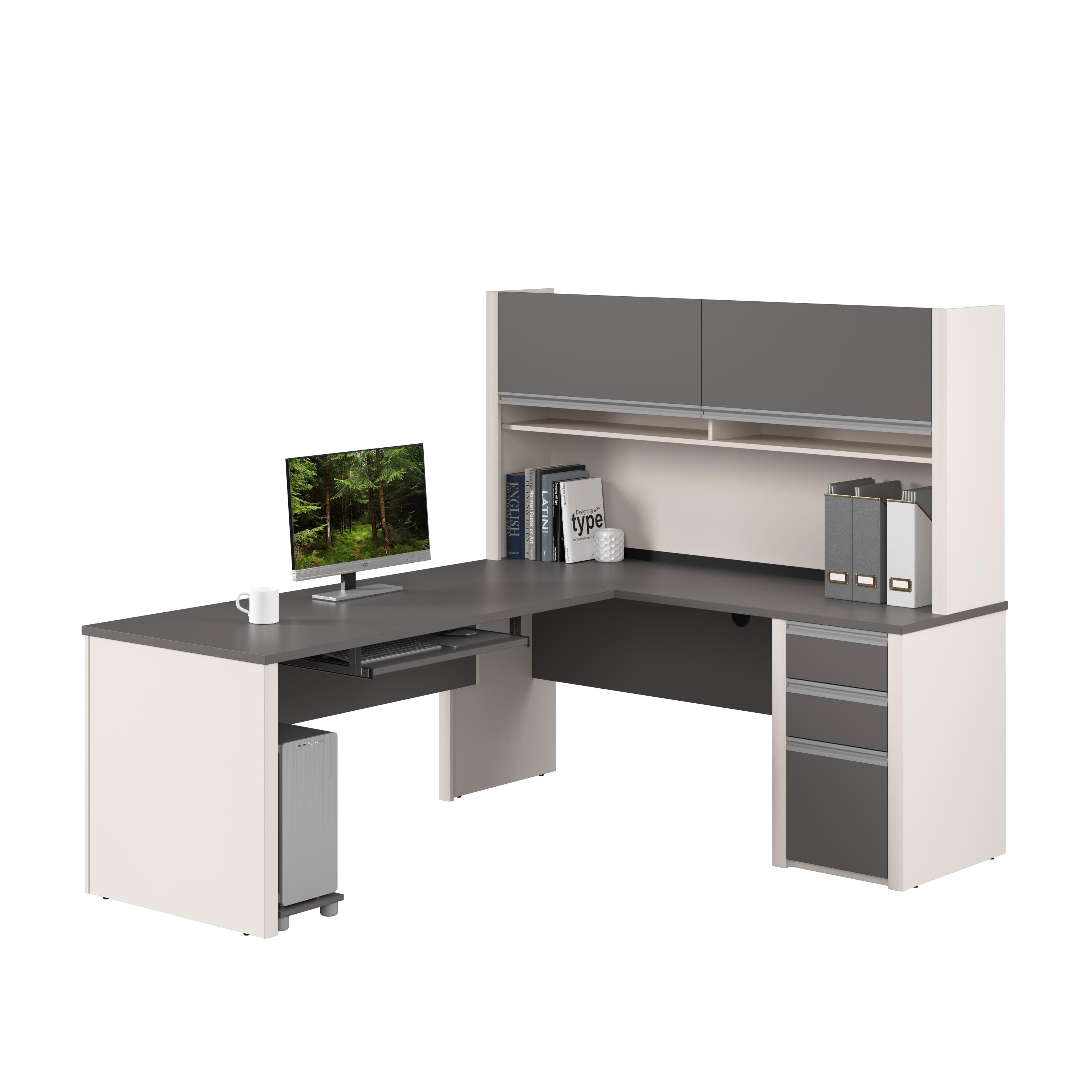 Bestar Connexion 72W L-Shaped Desk with Hutch and Pedestal