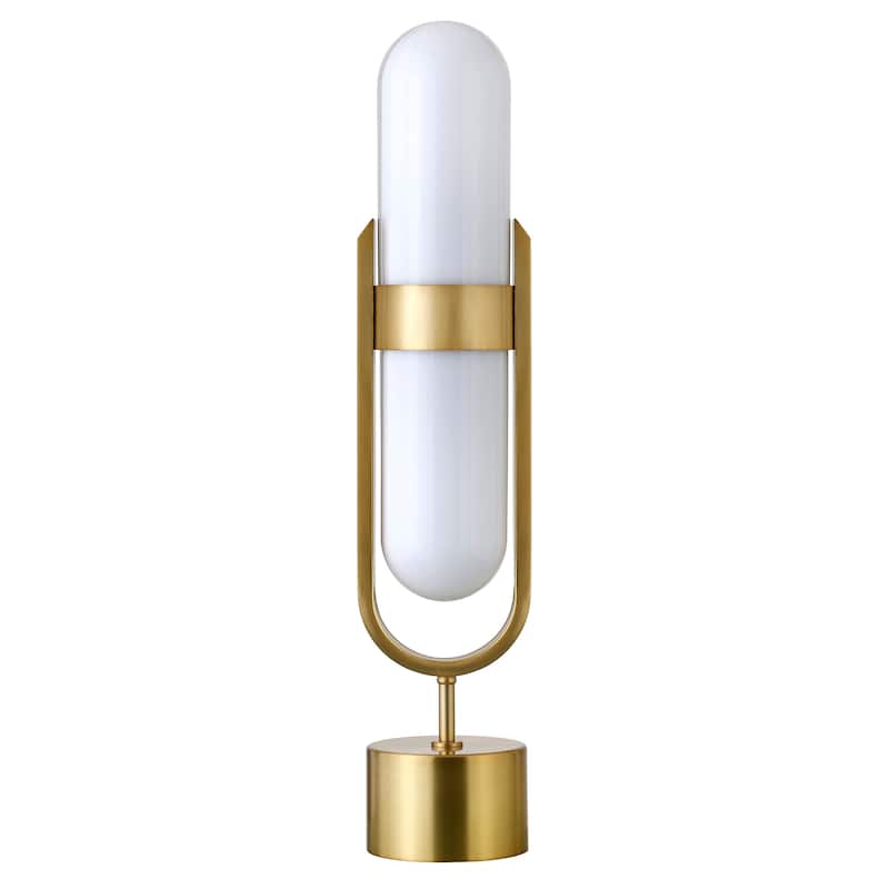 Blair Pill-Shaped Table Lamp with Milk Glass Shade - 25" Tall - Brass