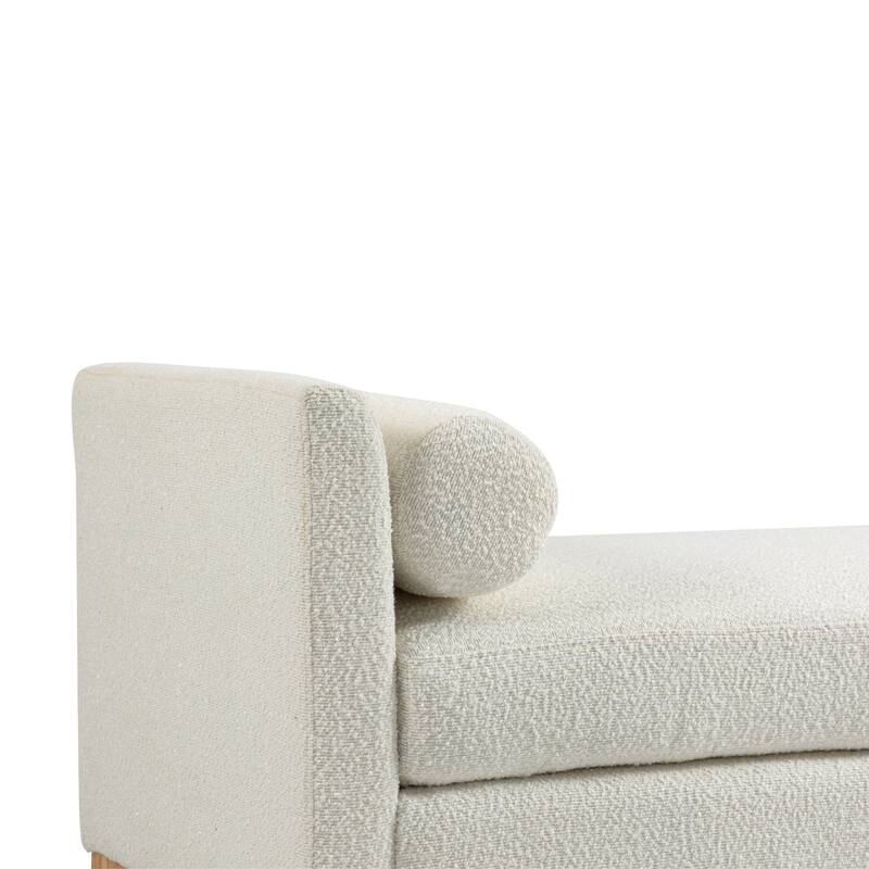 54.3"W Elegant Upholstered Bench, Ottoman with Wood Legs & 2 Bolster Pillows for End of Bed, Bedroom, Living Room, Entryway