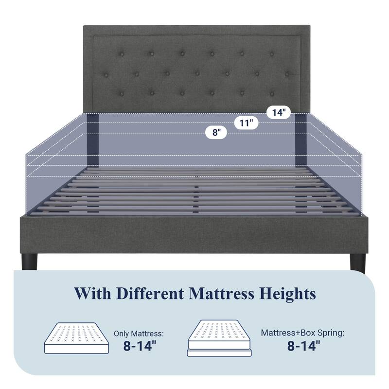 Queen Size Button Tufted Platform Bed Frame/Fabric Upholstered Bed Frame with Headboard/Wood Slat Support/Mattress Foundation