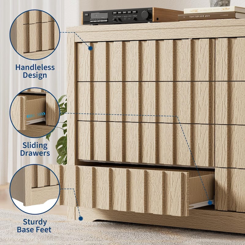 5/6/8 Drawer Fluted Dresser for Bedroom, Modern Chest of Drawers with Handlels