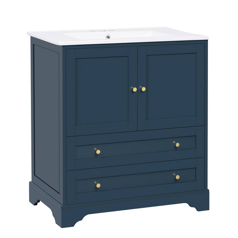 GDFStudio - Briarcrest Modern Freestanding Bathroom Vanity with Ceramic Sink & Soft Closing Doors - 30'W