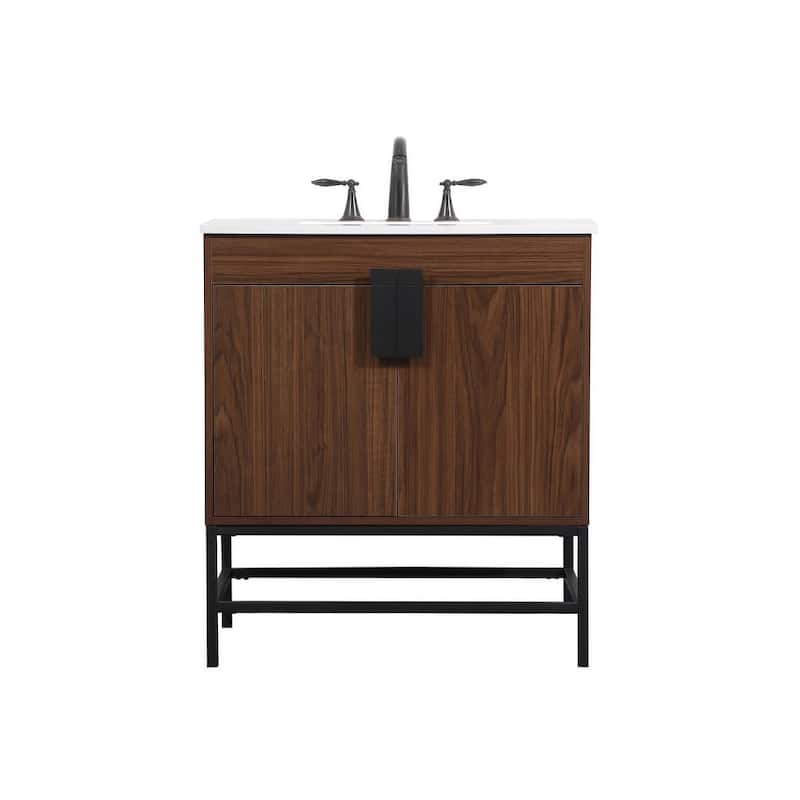 Elegant Lighting VF48830M Eugene 30" Free Standing Single Basin Vanity - Walnut - Wood Finish