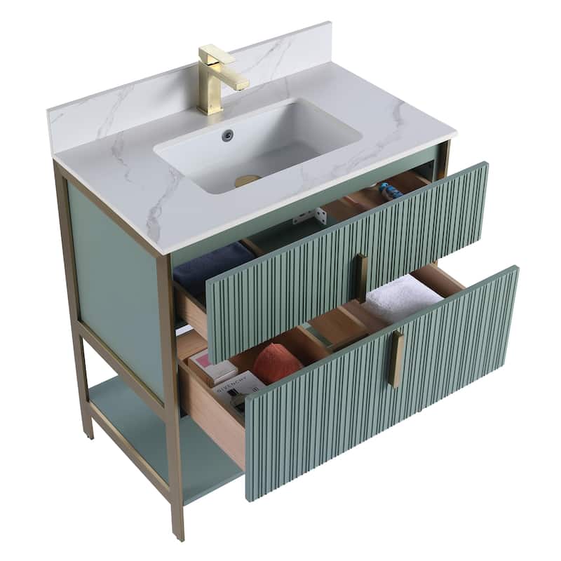 Fine Fixtures Serenity Modern Bathroom Vanity with White Carrara Stone Top