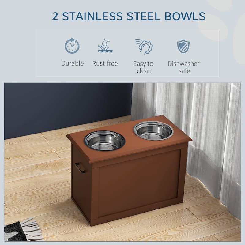 PawHut Dog Feeding Station with 2 Stainless Steel Bowls for Large Dogs - 23.5"L x 11.75"W x 16.25"H