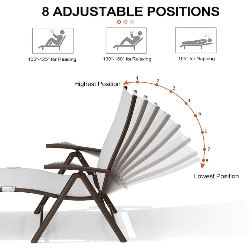 Outdoor Aluminum Chaise Lounge Adjustable Foldable Lounge Chairs