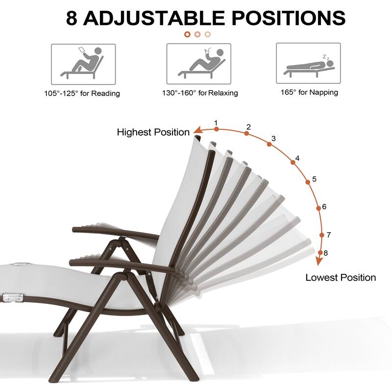 Outdoor Aluminum Folding Recliner Adjustable Chaise Lounge Chairs - See Picture
