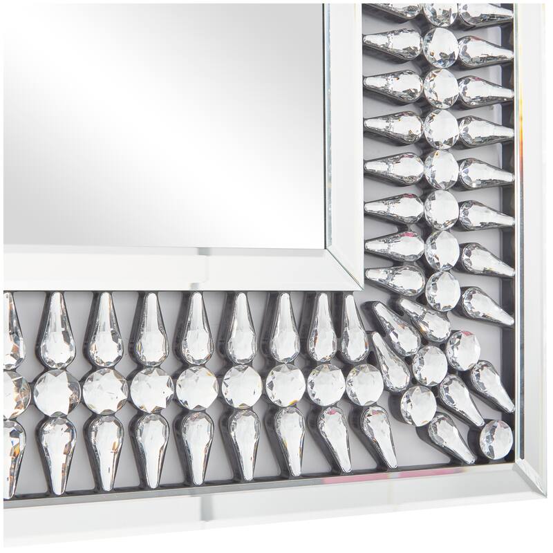 Elegant Silver Glass Wall Mirror with Crystal Embellishment