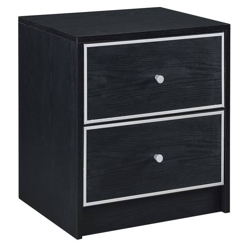 Black and Silver 2-Drawer Nightstand with Metal Glides - Black and Silver
