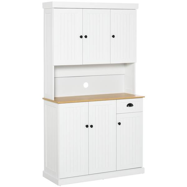 Homcom 71 Kitchen Pantry Buffet With Hutch Storage Cabinet Microwave Oven Stand With Drawer White Oak Overstock 32807959