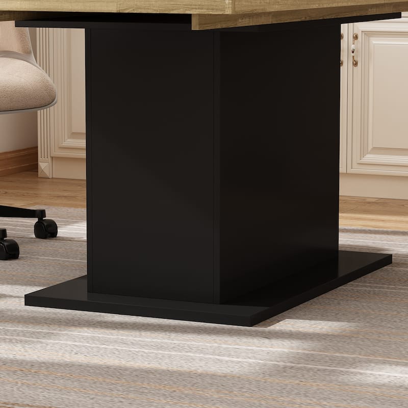 Extendable Dining Room Table Wood Finish Top Computer(Black/White)