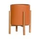 preview thumbnail 8 of 7, Fluted Metal Planter Pot With 4-Leg Wood Base - Terracotta Color