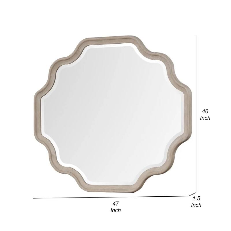Fea Dresser Mirror, Natural Oak Brown Solid Wood, Scallop Edges, 40x47 - Natural Oak Brown