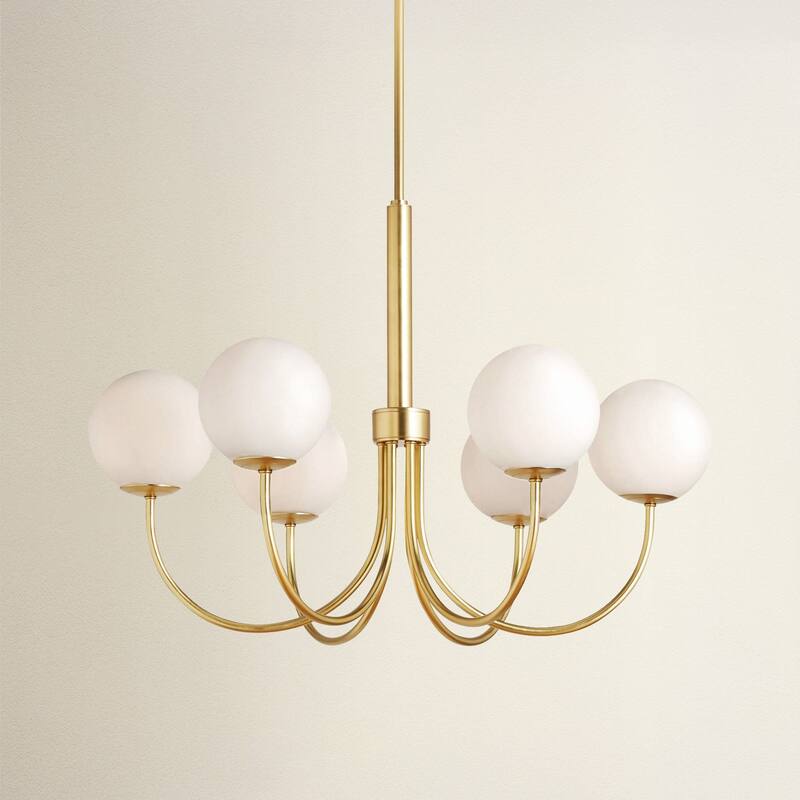 Bard Modern Pendant Light - Metal, Glass & Gold, Ivory Globe Light Fixture For Modern, Mid-Century, Contemporary Room Decor