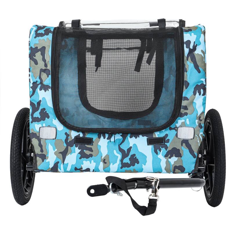 Outdoor Heavy Duty Collapsible Pet Bike Trailer with 16-Inch All-Terrain Wheels & Universal Hitch, Foldable Dog Carrier Cart