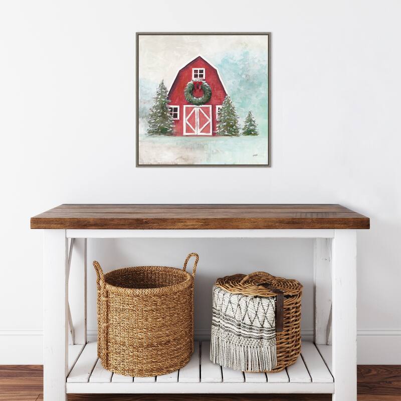 December Barn Blue Sky by Julia Purinton Canvas Art Framed - 22 x 22 in