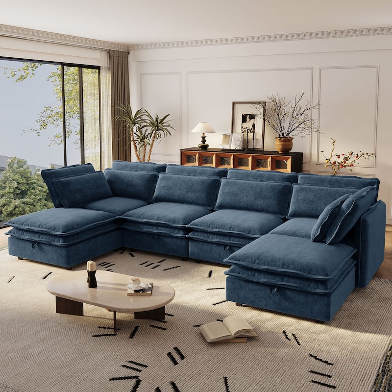 Roomfitters U-Shaped Modular Sectional Sofa with Storage, Convertible 6-Seater Couch for Living Room