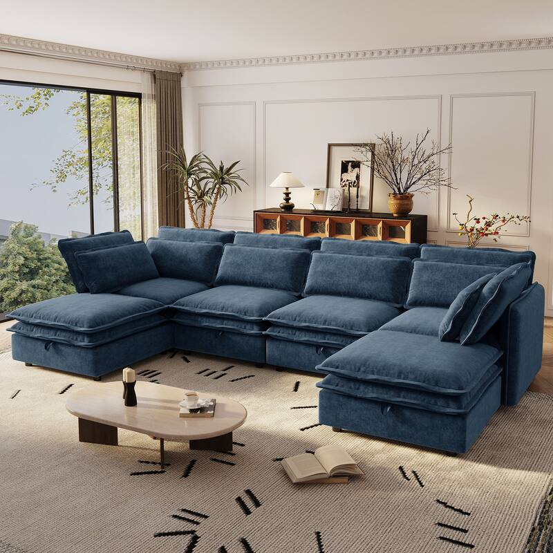 U-Shaped Double Cushions Modular Sectional Sofa with Storage Ottomans