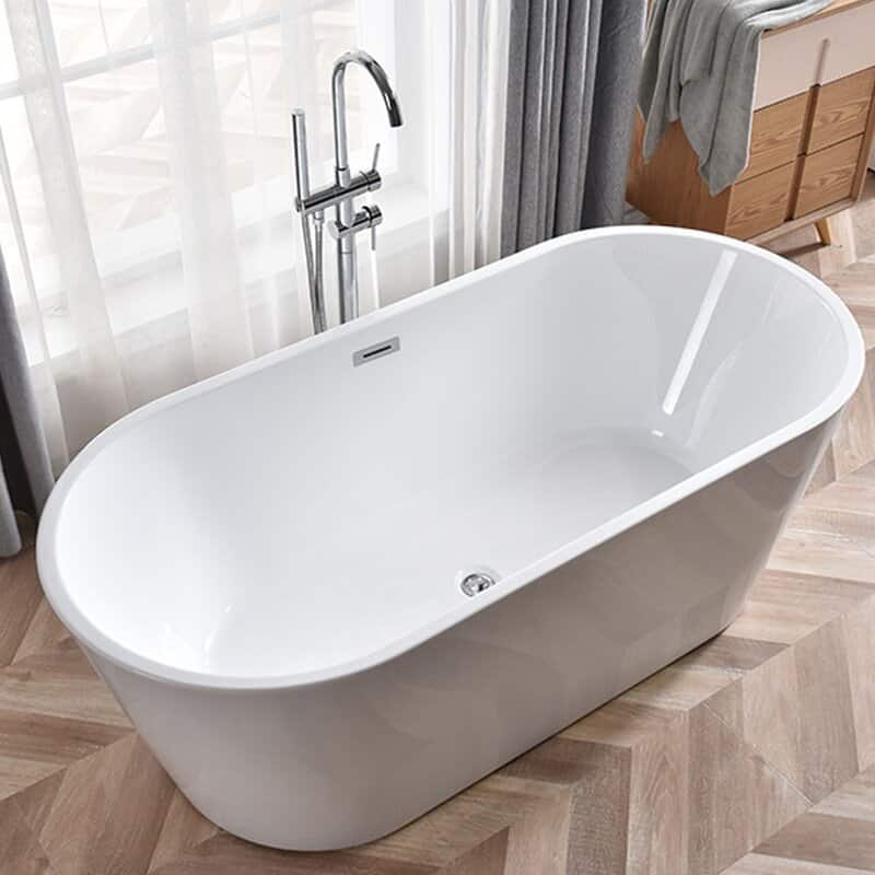 CB HOME 55" x 28" Acrylic Freestanding Soaking Bathtub,Mordern Deep Spa Soaking Tubs - 55''X28'' - White