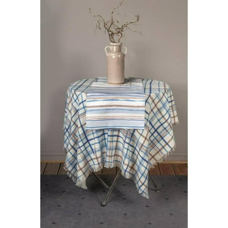 Checkered Rectangular Tablecloth - 50" x 51" - Blue and Brown