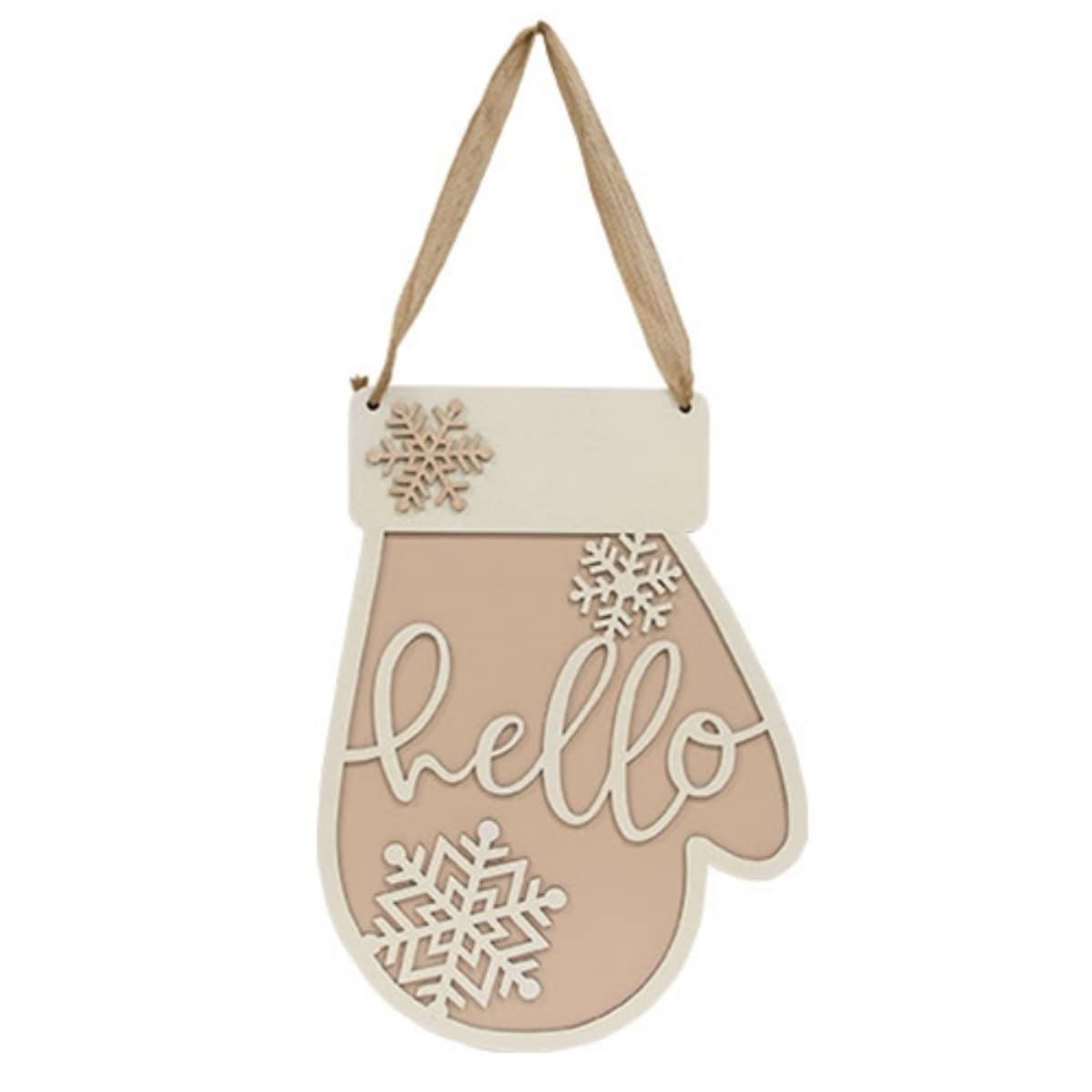 Glittered Hello & Snowflakes Mitten Sign - 13.75