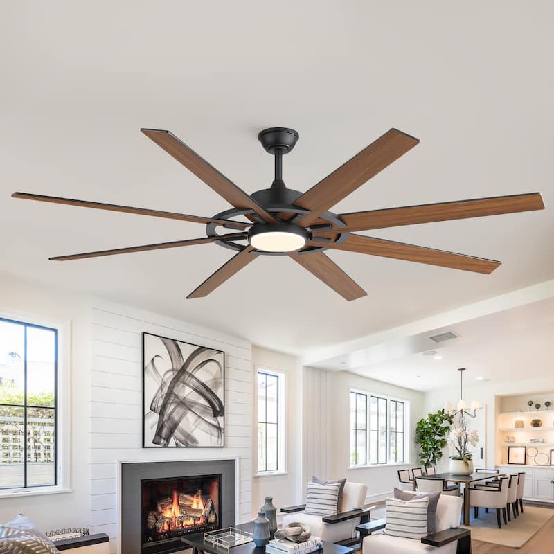 72" Large Ceiling Fan with 3CCT Dimmable LED Light and Remote(8 Reversible Blades）