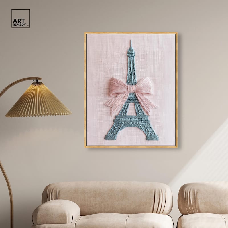 Stitched Eiffel Tower Bow Canvas by Art Remedy
