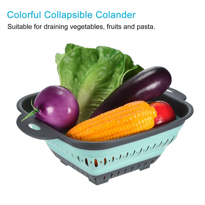 Silicone Collapsible Colander, Square Collapsible Strainer Food Strainers-Green - Green - 27.5 cm x 22 cm x 11 cm