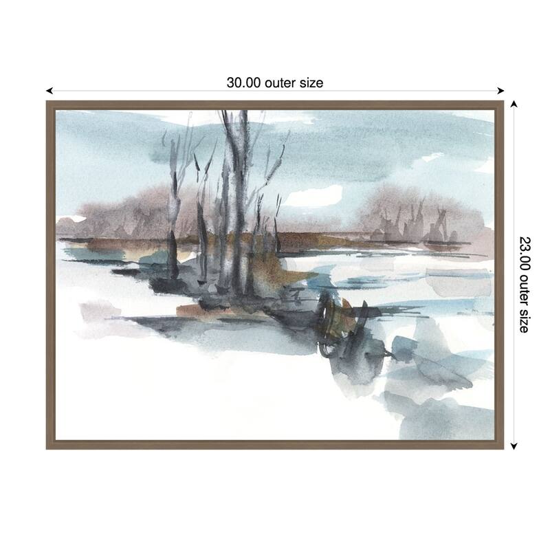 Winter Stream Watercolor II by Ethan Harper Framed Canvas Wall Art Print - Sylvie Dark Gold - 30 x 23 in