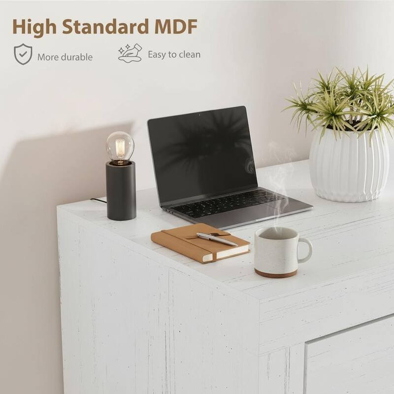 Farmhouse TV Stand, with 4 Storage Drawers & 3 Open Shelf