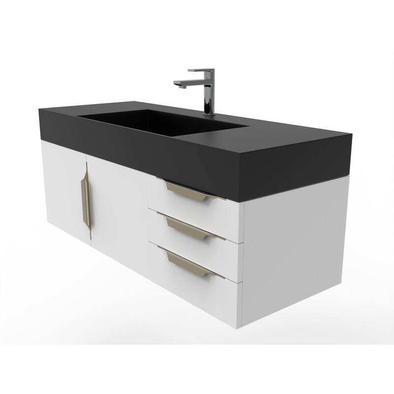 Amazon 48" Wall Mounted Bathroom Vanity Set w/ Black Top