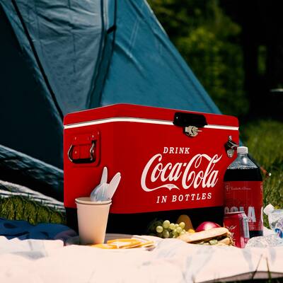 Coca-Cola Ice Chest Beverage Cooler with Bottle Opener, 51L (54 qt), 85 Can Capacity, Red and Black - 51L /54 Quart