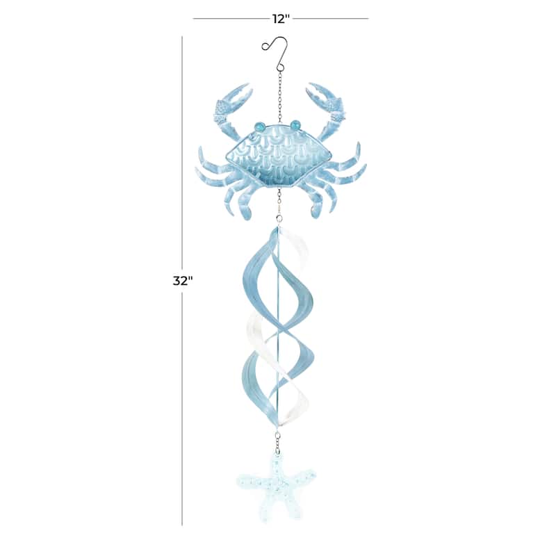 Metal Crab Swirl Wind Spinner Windchime with Starfish Accent - Blue - Roche River Decor