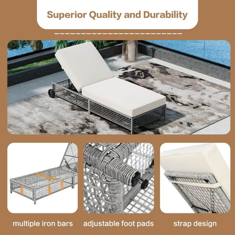 Patio Chaise Lounge Set of 2 with Adjustable Backrest and Cushions