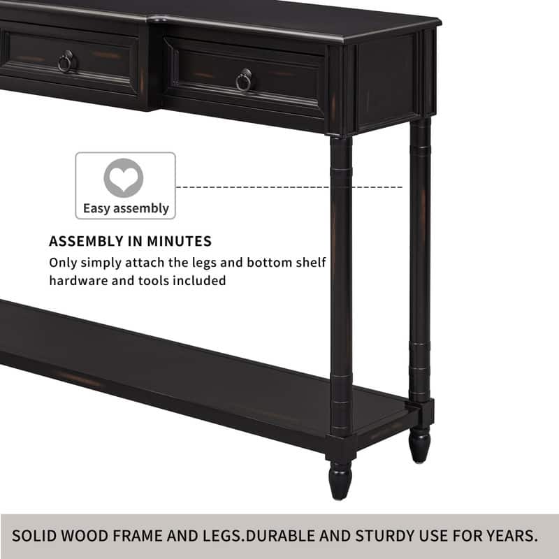 Console Table Sofa Table with Drawers for Entryway with Projecting Drawers and Long Shelf