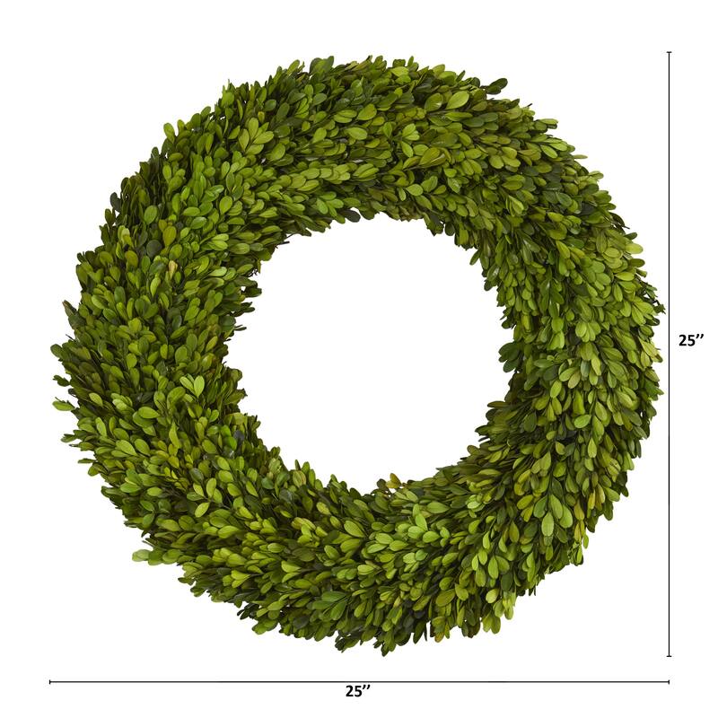 Preserved Boxwood Artificial Spring Wreath, 24-Inch, Unlit