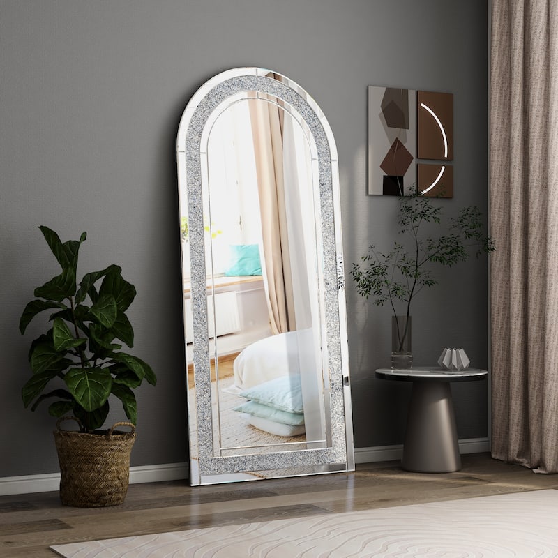 Arched Full Length Floor Mirror Diamond Accent Full Body Mirror