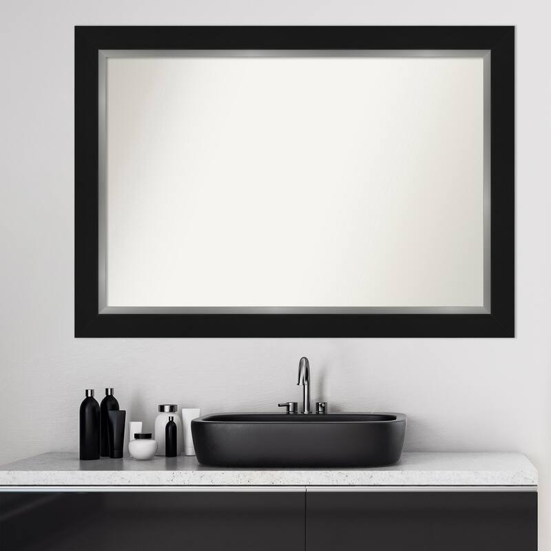 Non-Beveled Bathroom Wall Mirror - Eva Black Silver Frame