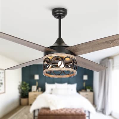 52-inch Industrial 3-Light Matte Black LED Ceiling Fan with Remote
