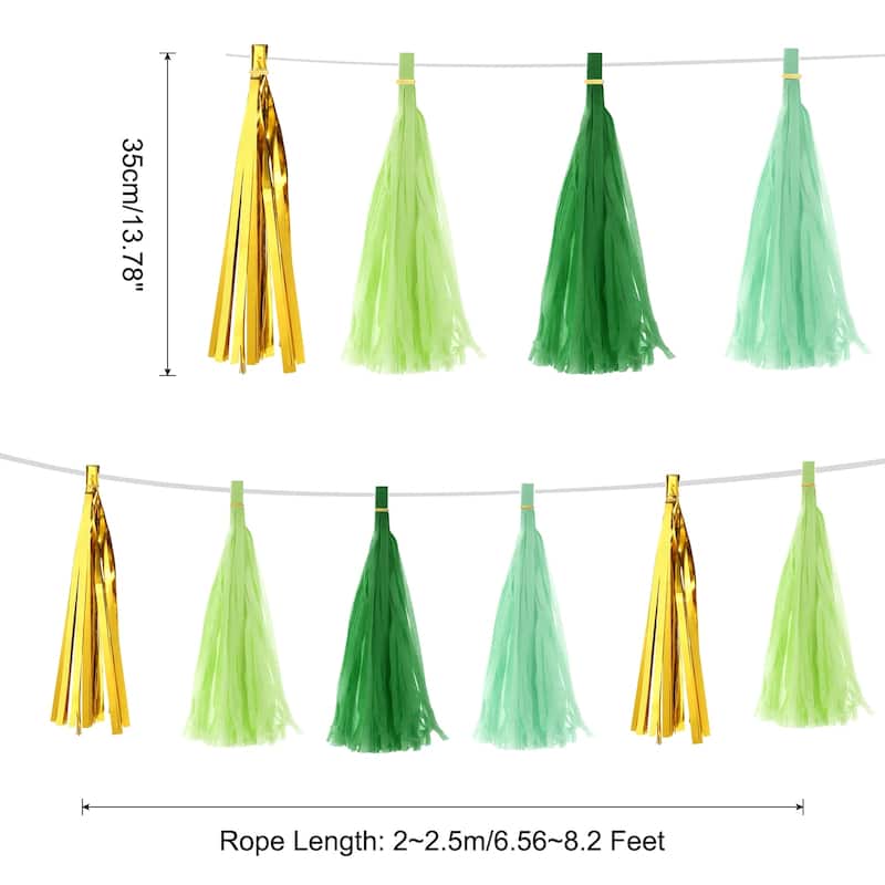 20Pcs Tassel Garland Banner with Rope - Dark Green,Glass Green,Light Green,Gold