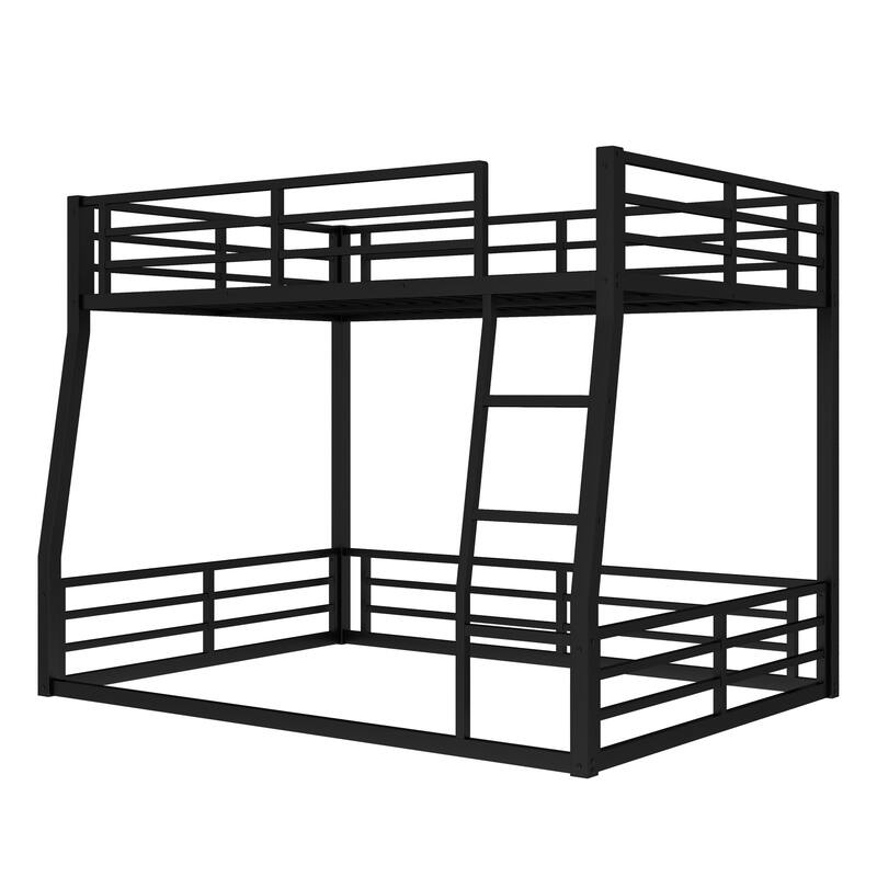 Heavy Duty Metal Bunk Bed, Low Floor Bunk Bed Frame with Full Length Guardrail, Noise Free Design