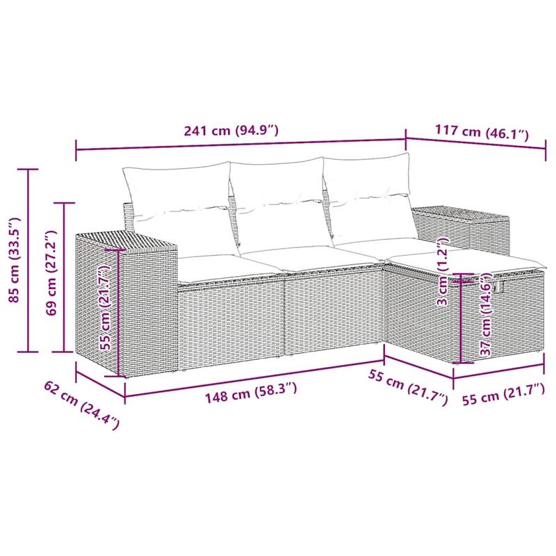 vidaXL Patio Sofa Set with Cushions Outdoor Furniture 4 Piece Poly Rattan