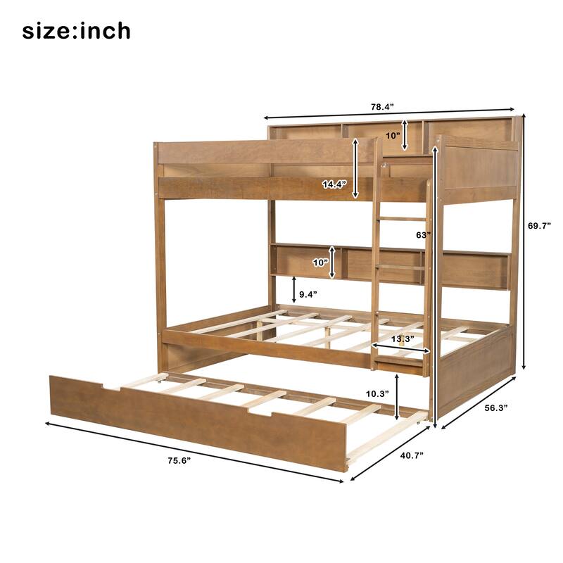 Bunk Bed with Trundle & Dual-Side Storage Shelves by Harper&Bright Designs