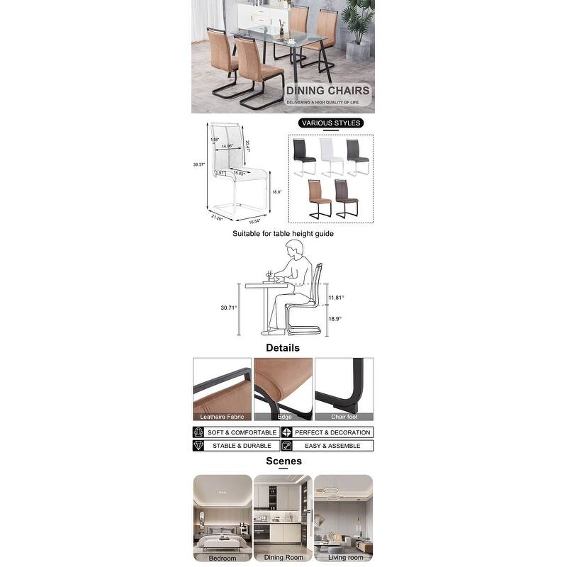 Set of 2 Dining Chairs, High Back Upholstered Side Chair, with C-shaped Tube Black Metal Legs, for Dining Room